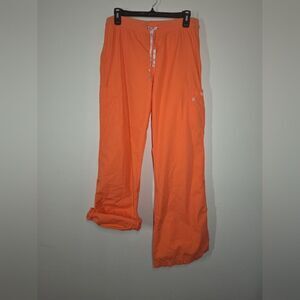Vtg Abercrombie Y2K Orange Cargo Pants Flare Cotton Roll UP sz M 90s RAVE HIPHOP